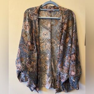 Willow Root Floral Open-Front Women's kimono/duster in Blue and Pink